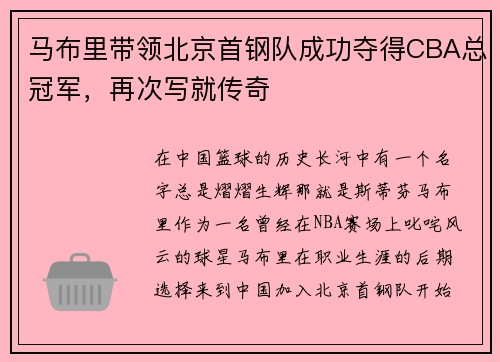 马布里带领北京首钢队成功夺得CBA总冠军，再次写就传奇