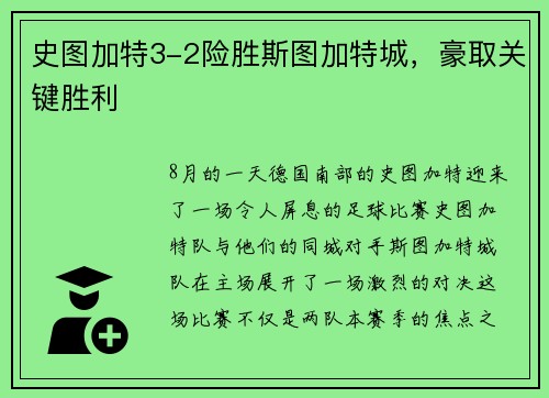 史图加特3-2险胜斯图加特城，豪取关键胜利