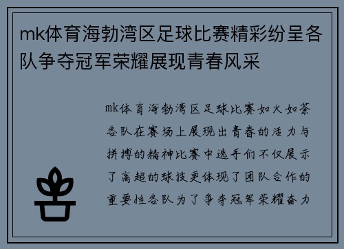 mk体育海勃湾区足球比赛精彩纷呈各队争夺冠军荣耀展现青春风采